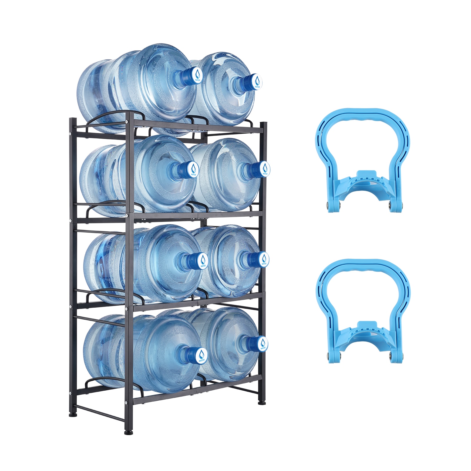 4 Tier Water Bottle Rack Double Row Jug Holder Shelving Unit Black_voghion.com